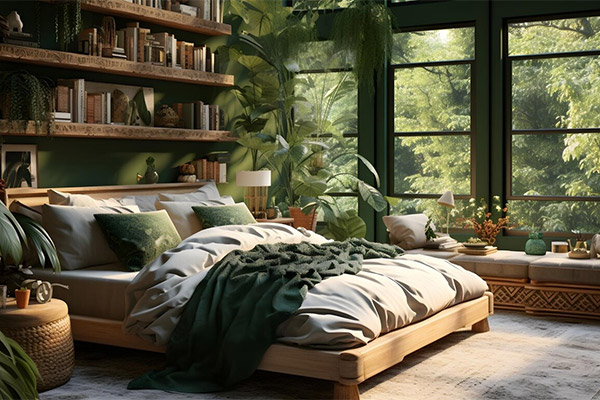 Aesthetic visually enchanting bohemian bedroom background